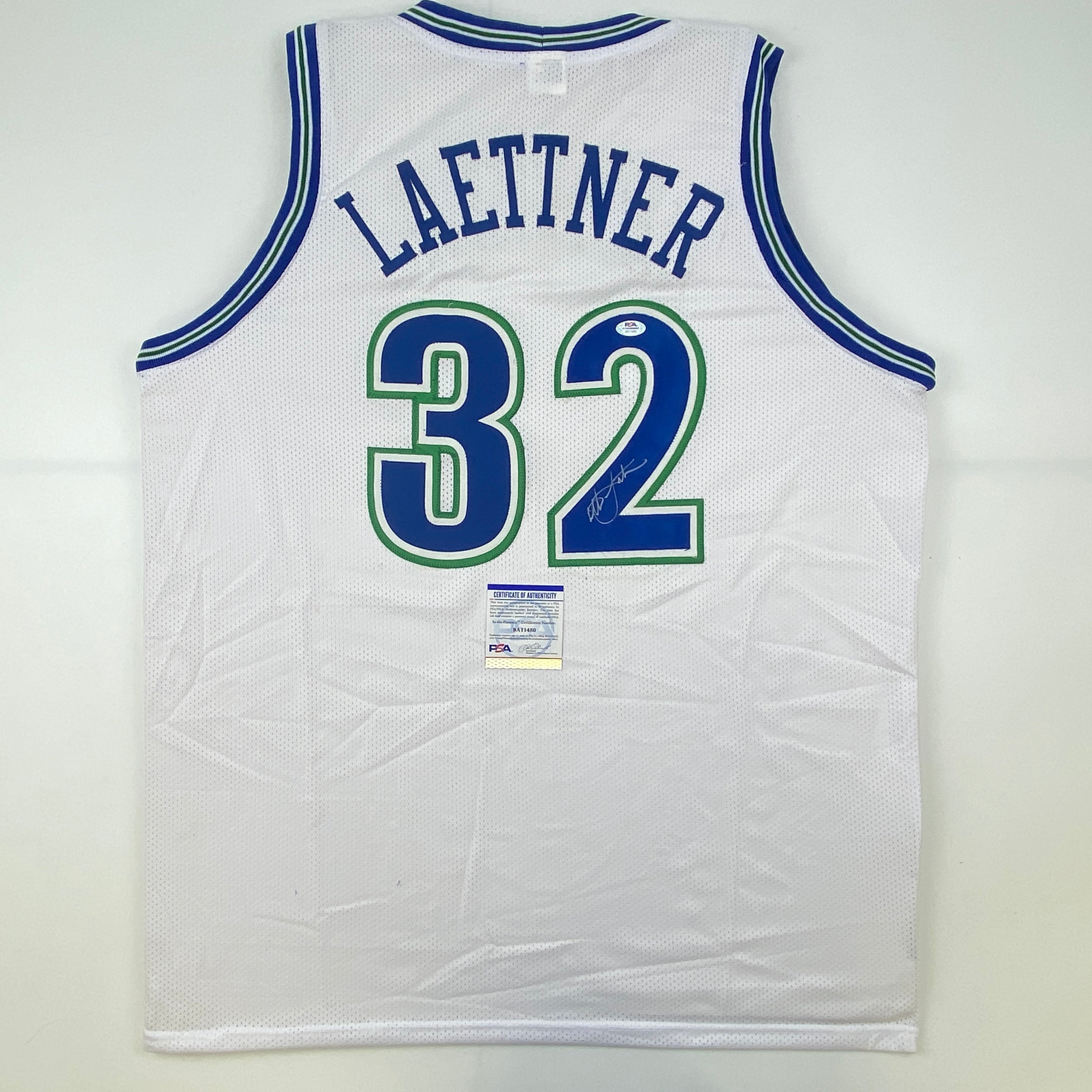 Autographed/Signed Christian Laettner Minnesota White Basketball Jersey PSA/DNA COA