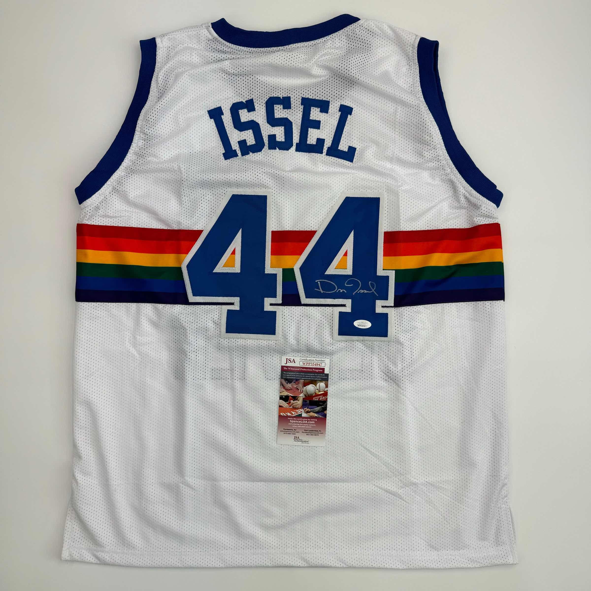 Autographed/Signed Dan Issel Denver White Retro Rainbow Basketball Jersey JSA COA
