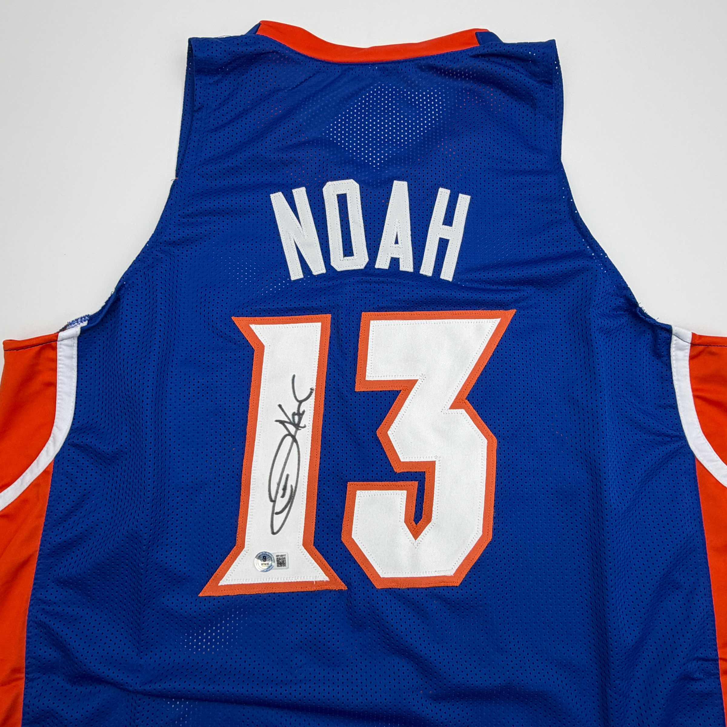Autographed/Signed Joakim Noah Florida Blue College Basketball Jersey Beckett BAS COA