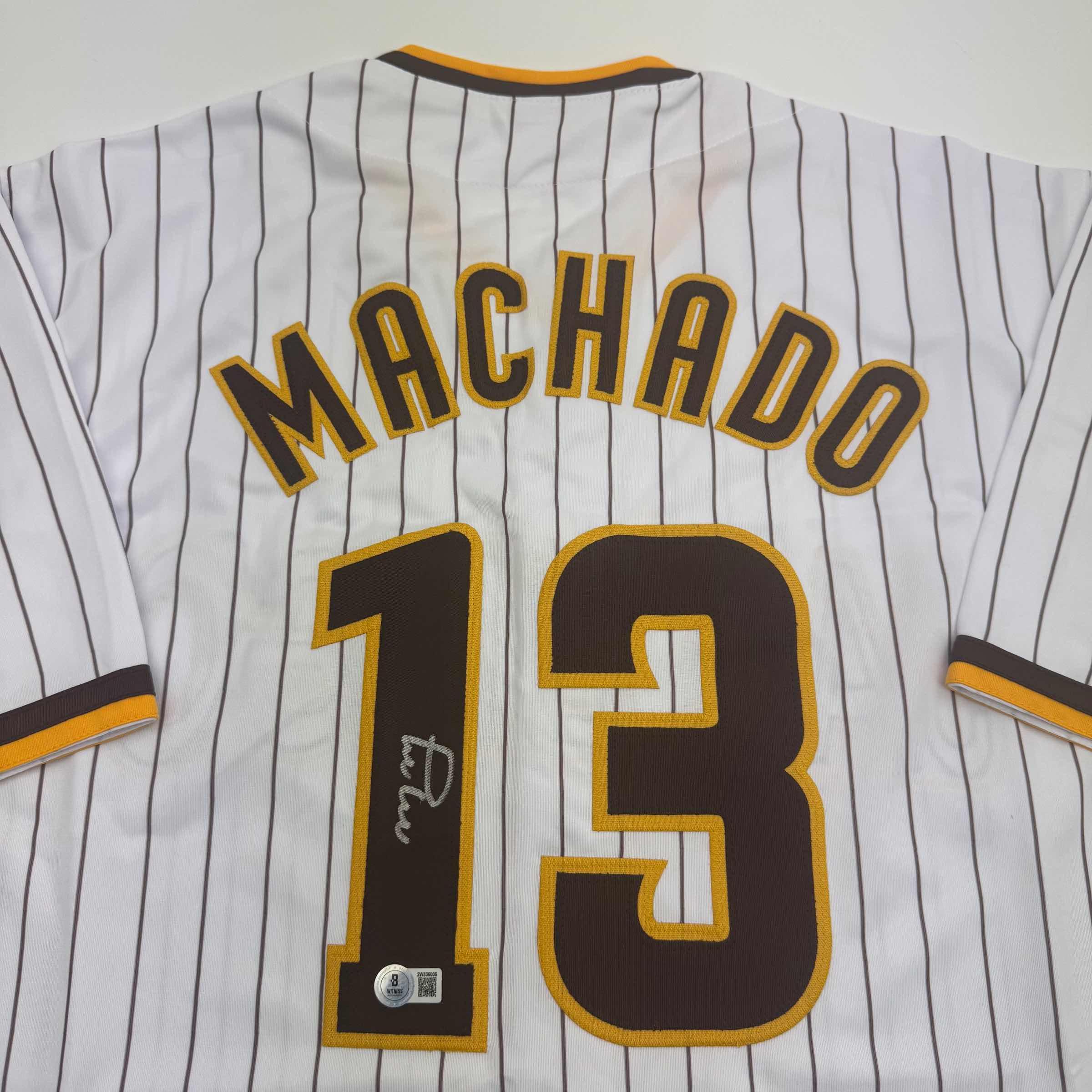Autographed/Signed Manny Machado San Diego Pinstripe Baseball Jersey Beckett BAS COA