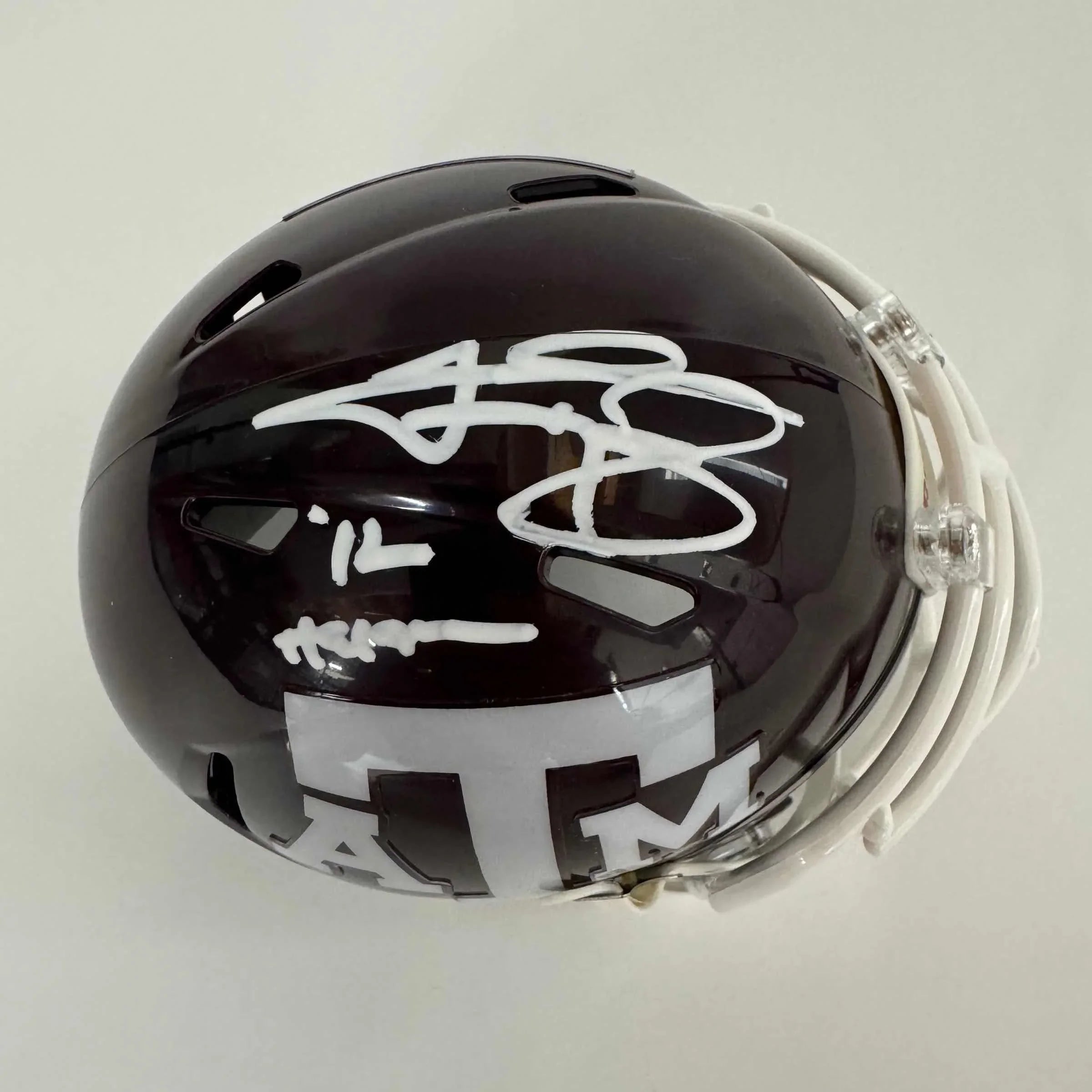 Autographed/Signed Johnny Manziel 12 Heisman Texas A&M Aggies College Football Mini Helmet Beckett BAS COA