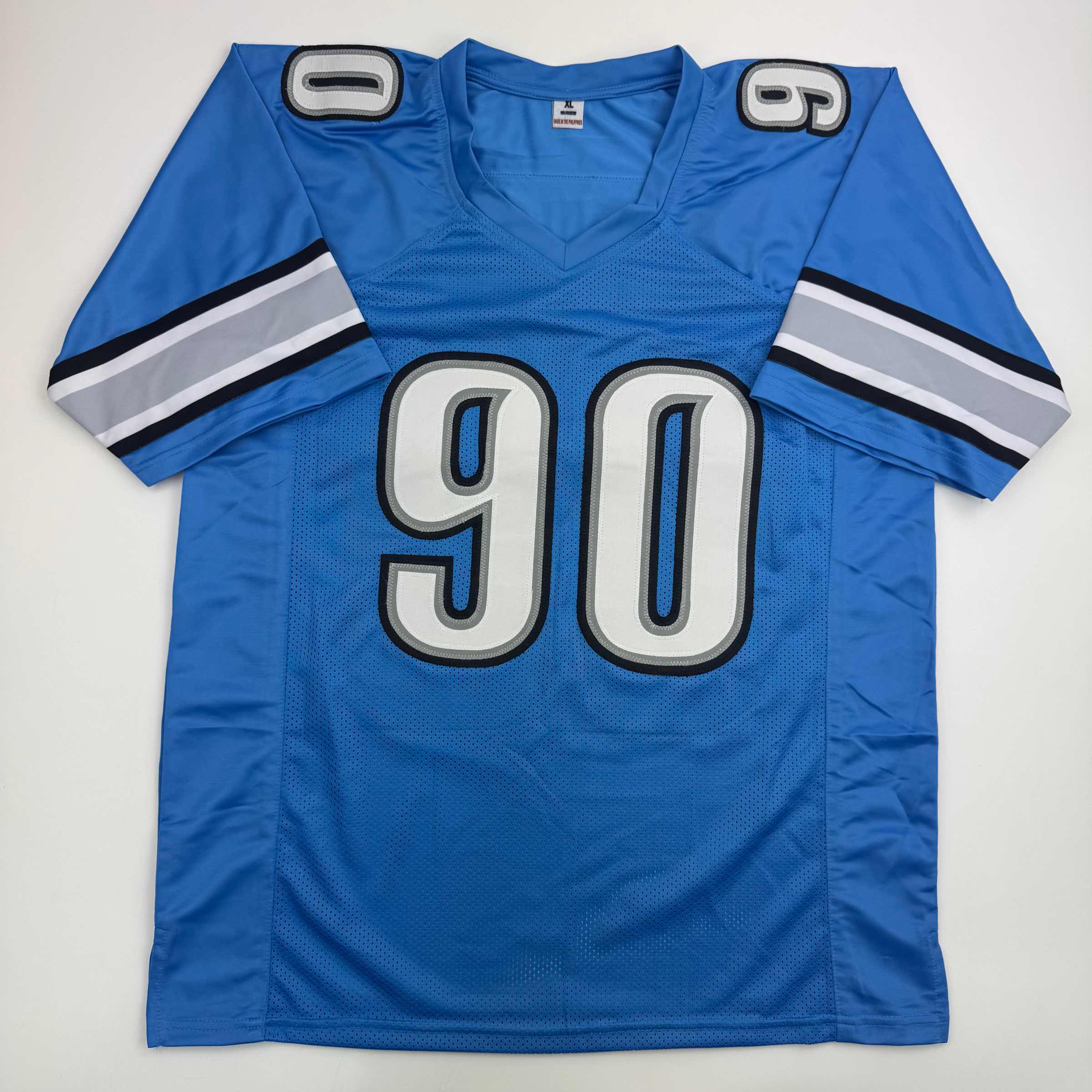 Autographed/Signed Ndamukong Suh Detroit Blue Football Jersey Beckett BAS COA