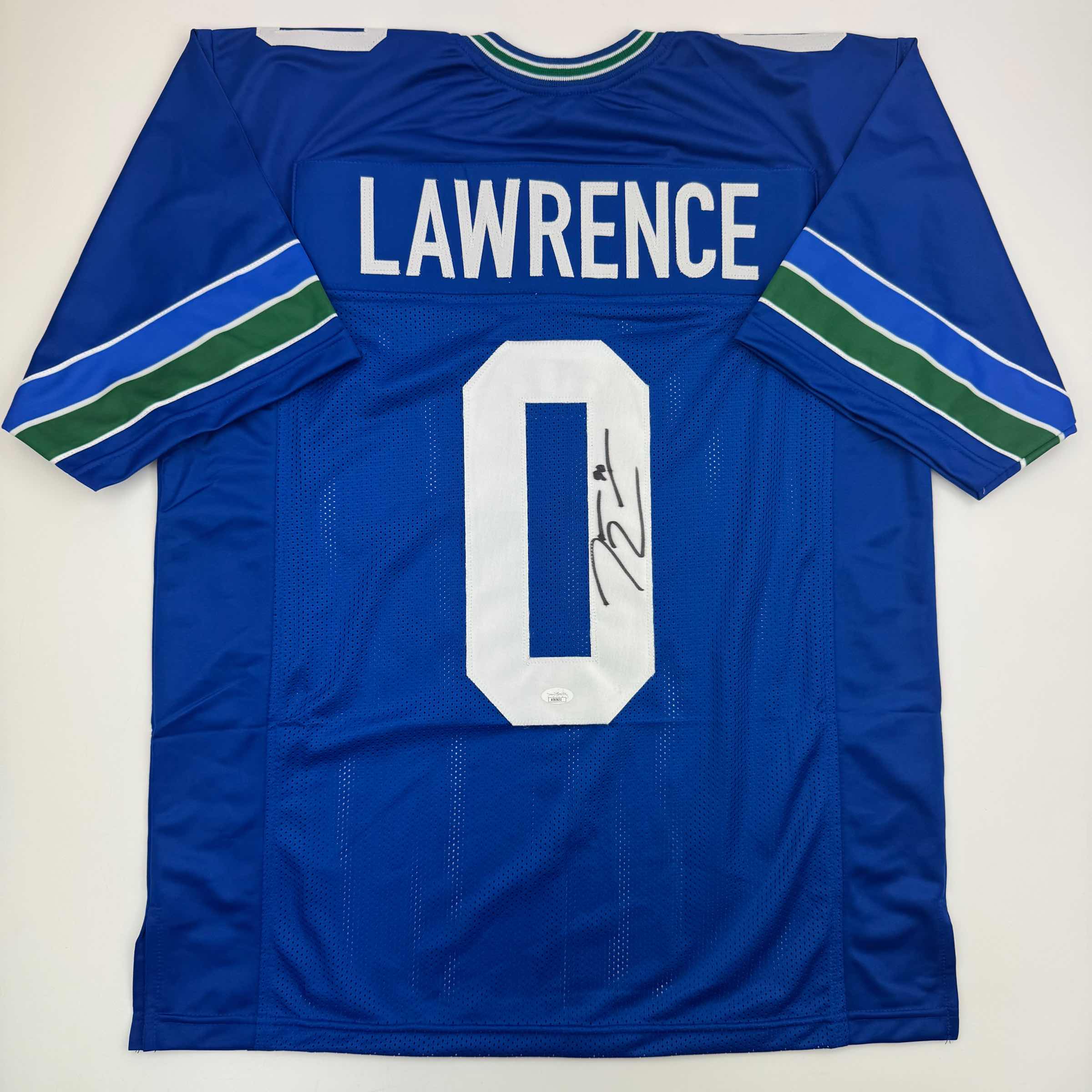 Autographed/Signed DeMarcus Lawrence Seattle Blue Retro Football Jersey Beckett BAS COA