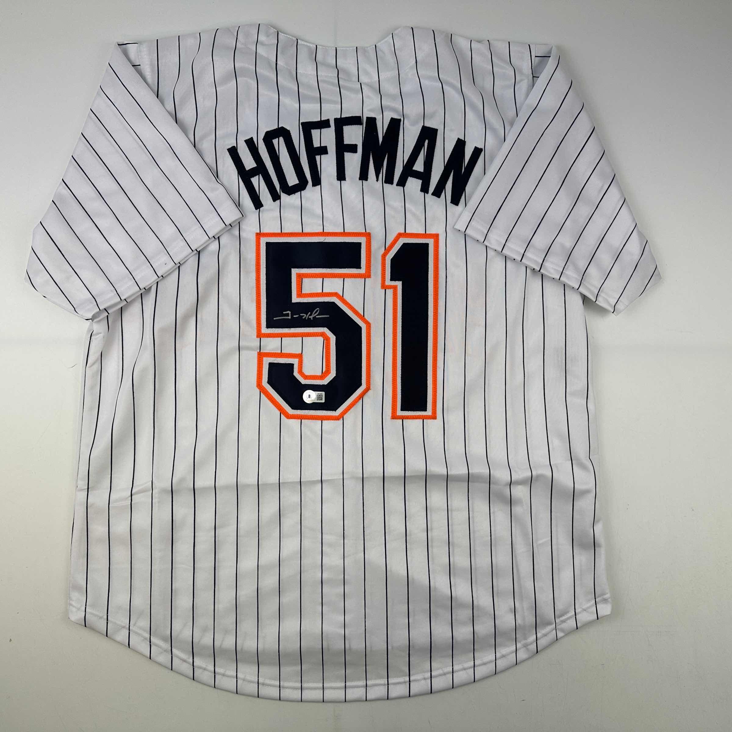 Autographed/Signed Trevor Hoffman San Diego Pinstripe Baseball Jersey Beckett BAS COA