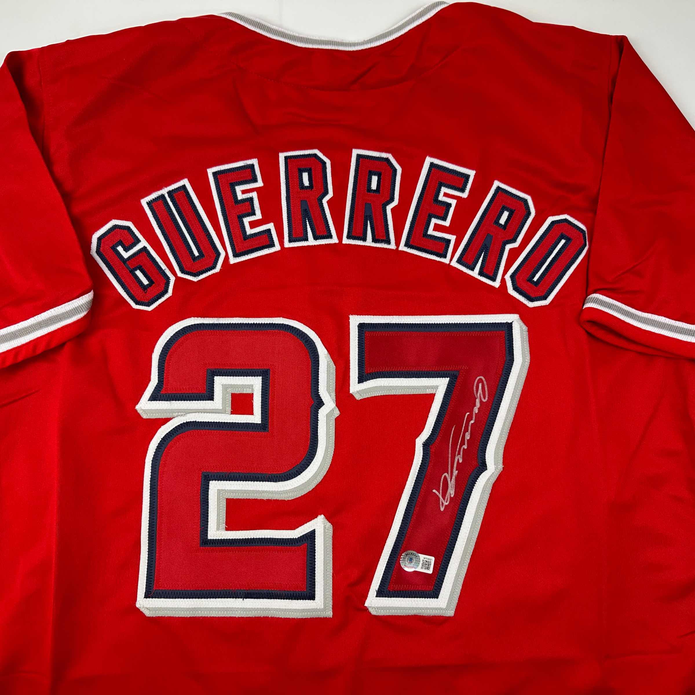 Autographed/Signed Vladimir Vlad Guerrero Los Angeles LA Anaheim Red Baseball Jersey Beckett BAS COA
