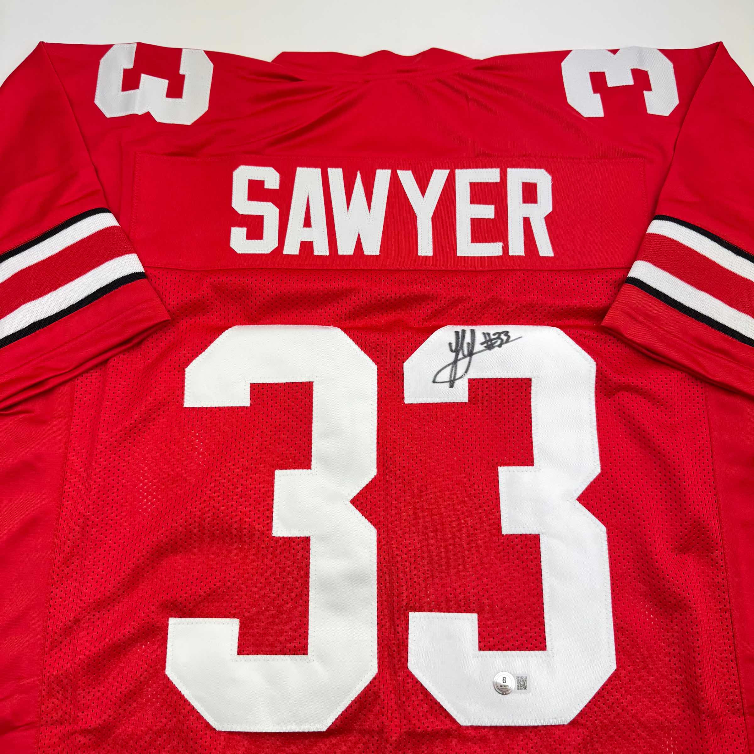Autographed/Signed Jack Sawyer Ohio State Red College Football Jersey Beckett BAS COA