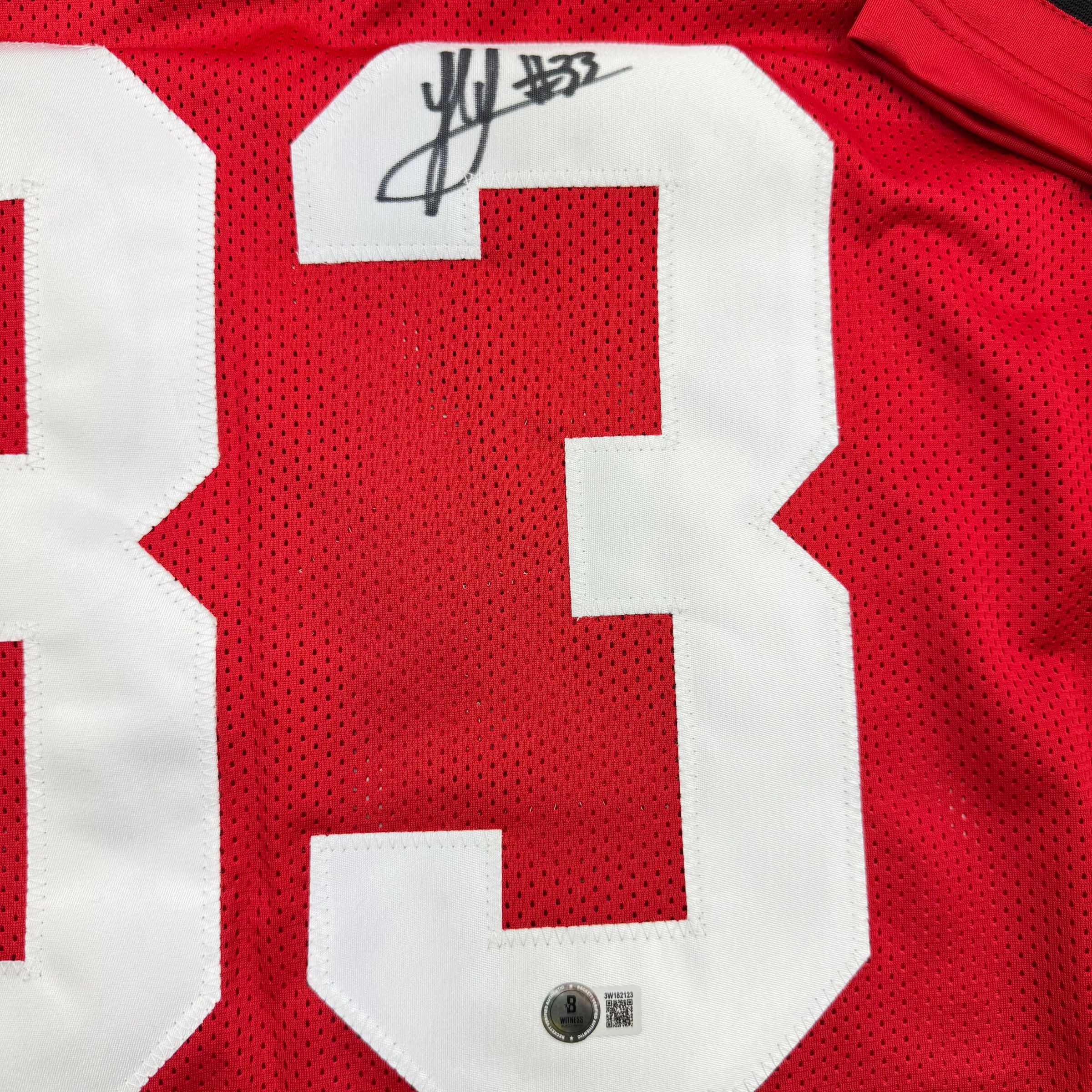 Autographed/Signed Jack Sawyer Ohio State Red College Football Jersey Beckett BAS COA