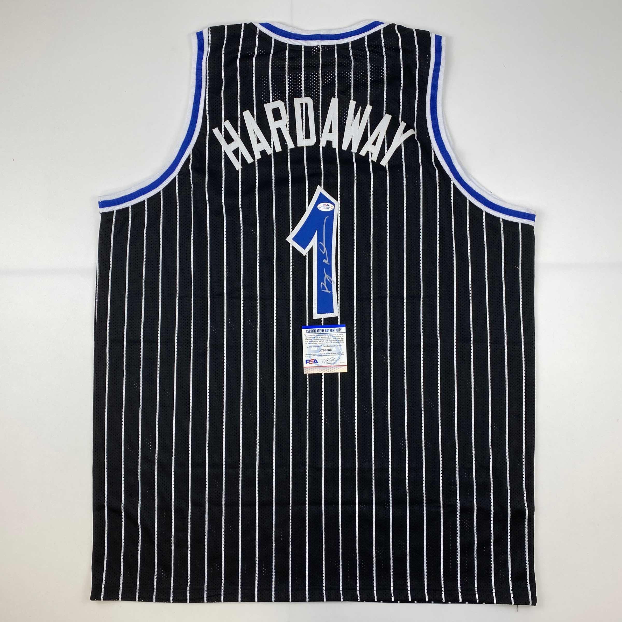 Autographed/Signed Anfernee Penny Hardaway Orlando Black Pinstripe Basketball Jersey PSA/DNA COA