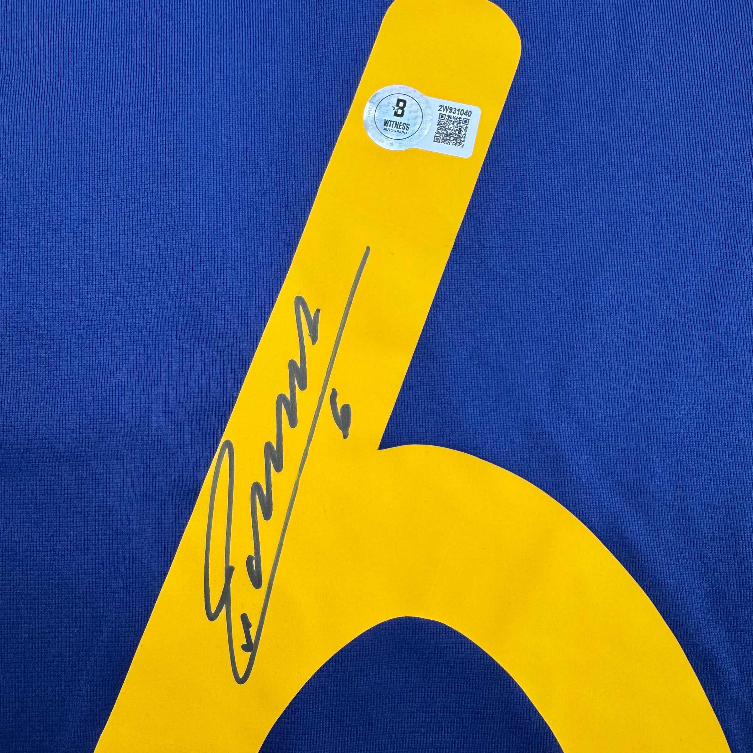 Autographed/Signed Andres Iniesta Spain Blue World Cup Soccer Futbol Jersey Beckett BAS COA