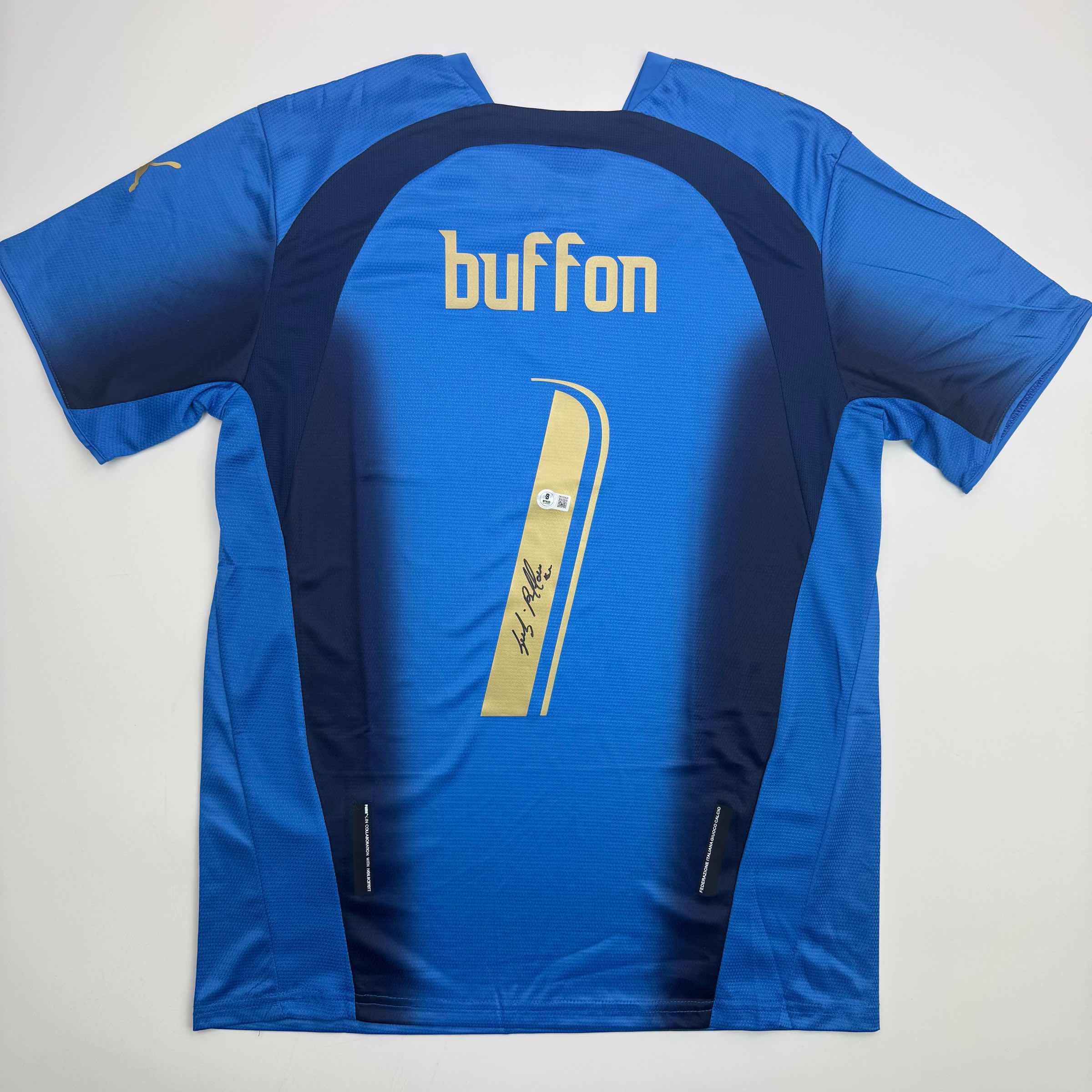 Autographed/Signed Gianluigi Buffon Italy Blue Soccer Futbol Jersey Beckett BAS COA