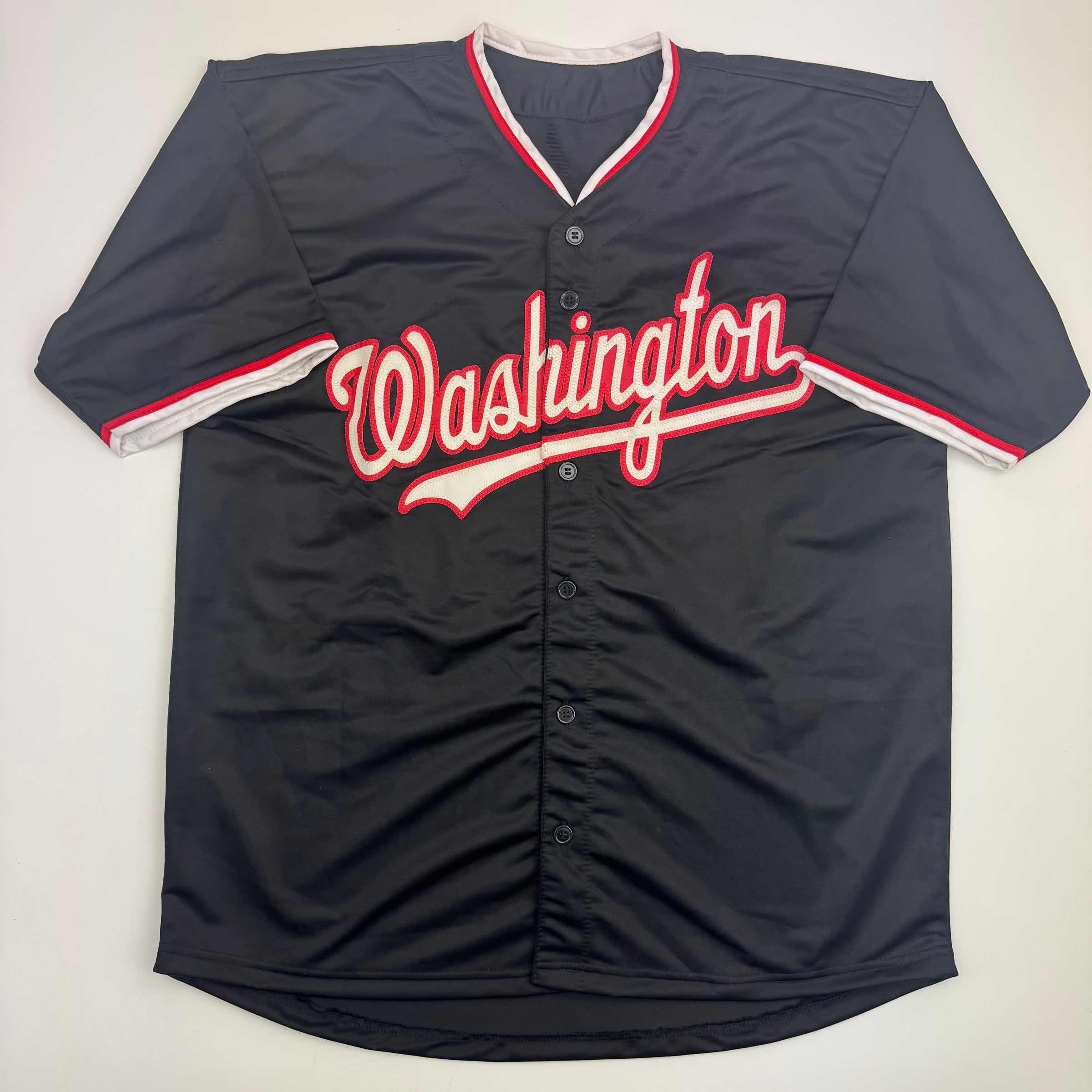 Autographed/Signed James Wood Washington Black Baseball Jersey Beckett BAS COA