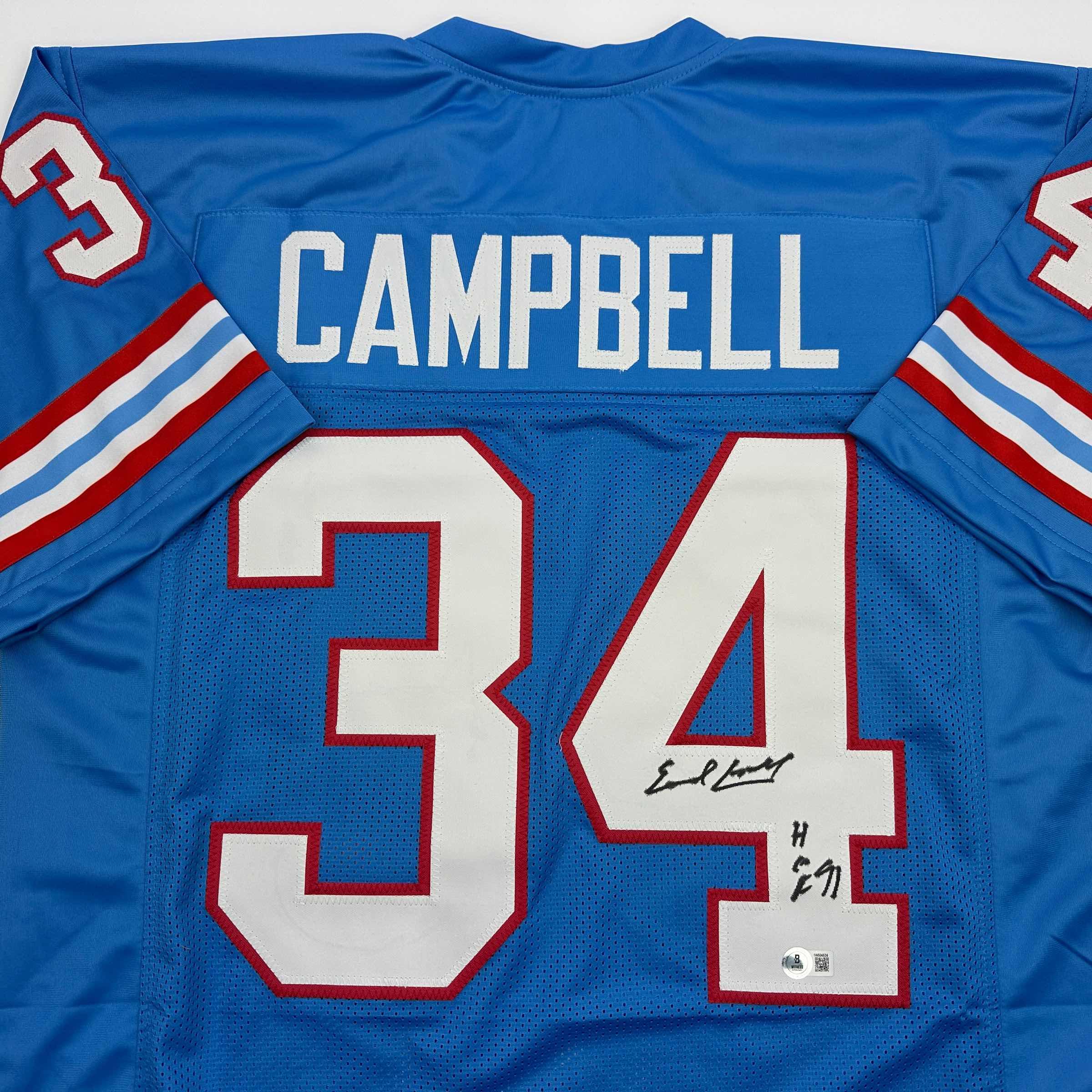 Autographed/Signed Earl Campbell HOF 91 Houston Blue Football Jersey Beckett BAS COA