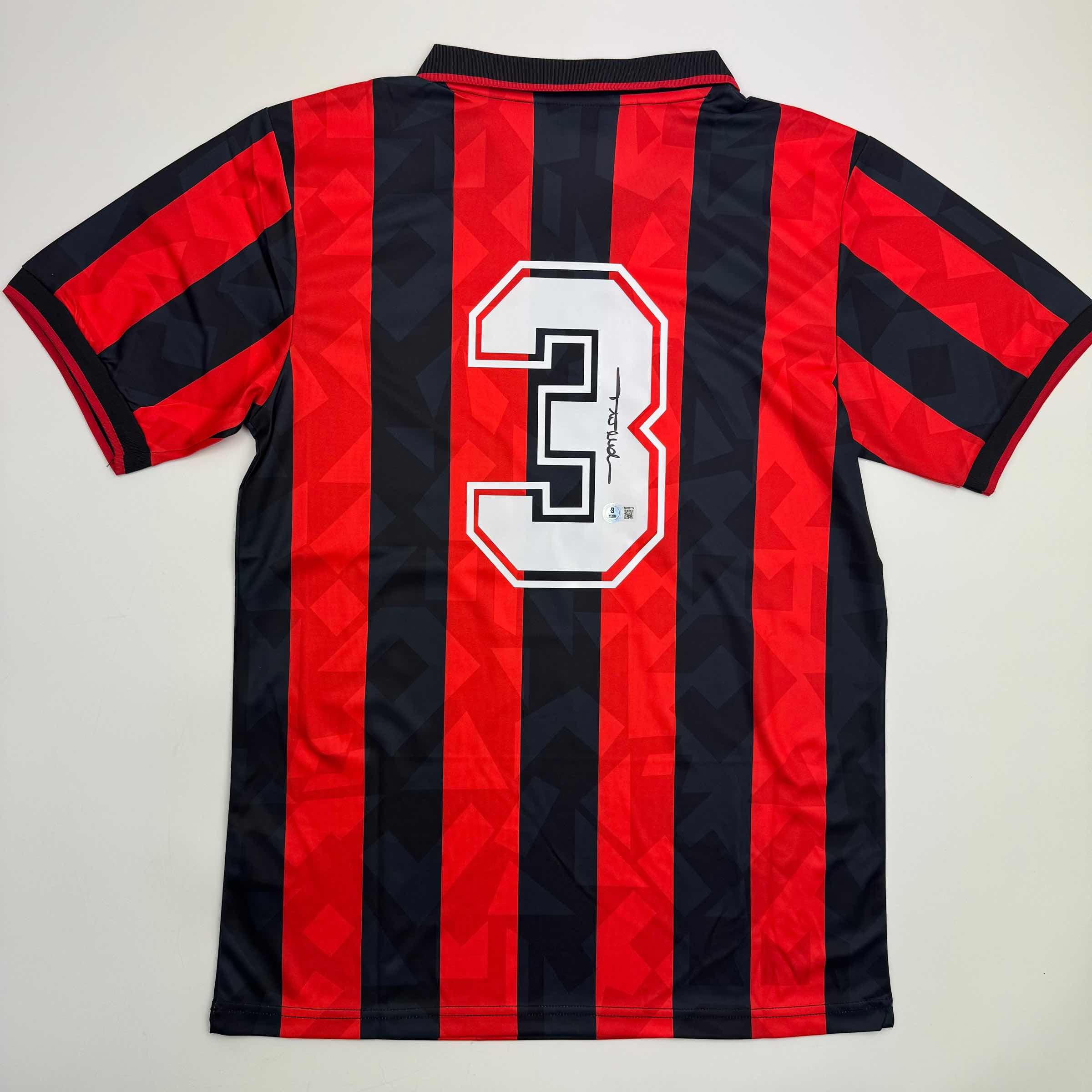Autographed/Signed Paolo Maldini AC Milan Black/Red Soccer Futbol Jersey Beckett BAS COA