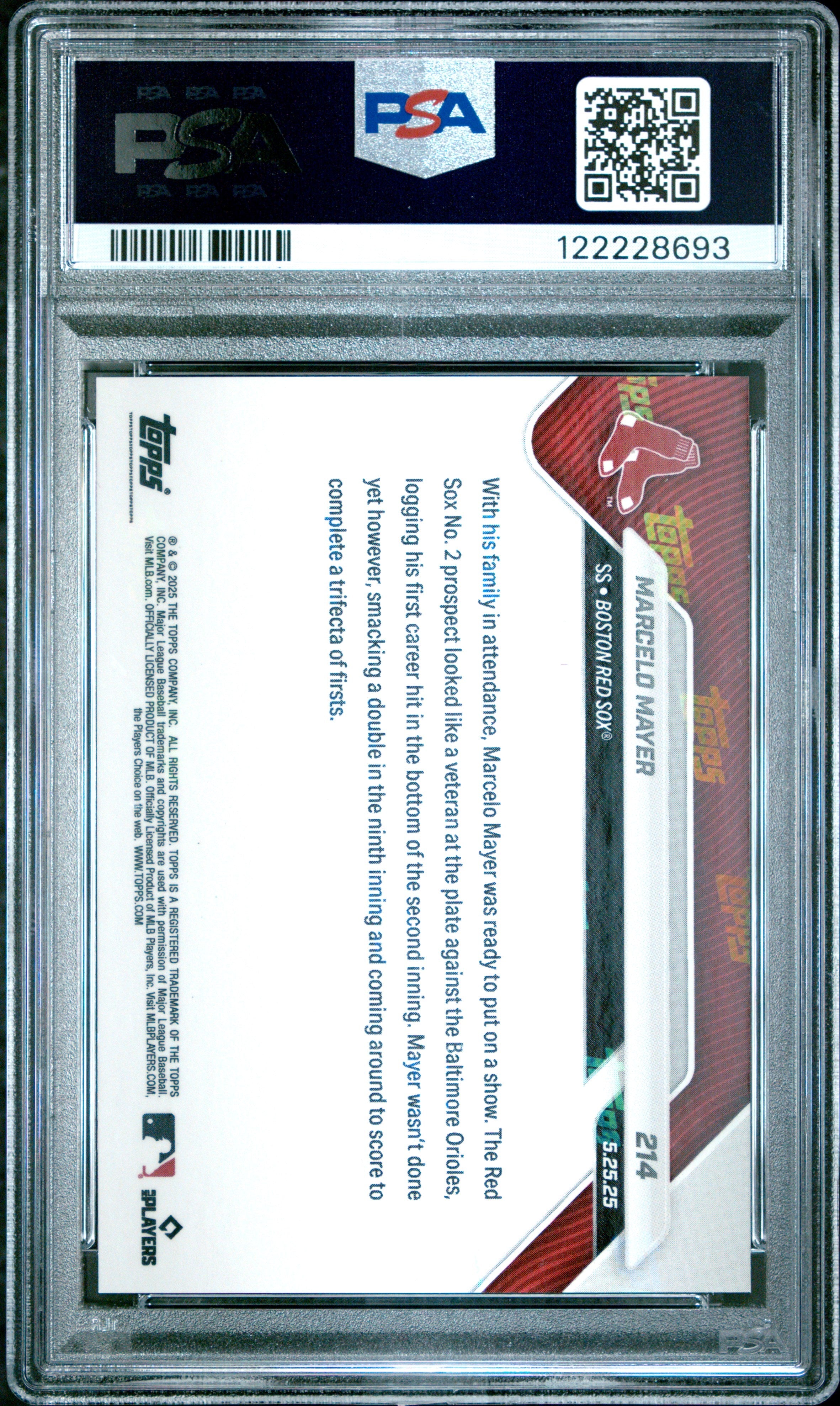 Graded 2025 Topps Now Marcelo Mayer #214 Red Foil /5 Rookie RC Baseball Card PSA 9 Mint