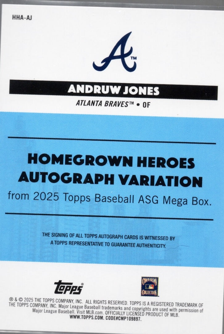 2025 Topps All Star Game Andruw Jones #HHAAJ Homegrown Heros Autograph Variation /50 Baseball Card