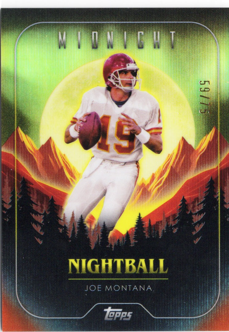 2024 Topps Midnight Joe Montana #NB20 Nightball Dusk /75 Football Card
