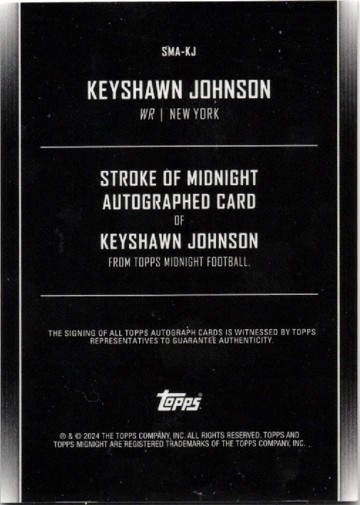 2024 Topps Midnight Keyshawn Johnson #SMAJK Stroke of Midnight Dusk Auto /75 New York Jets Football Card