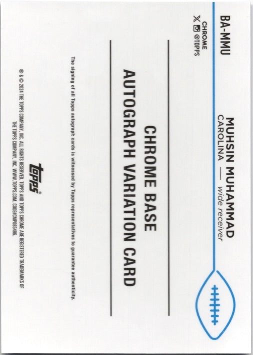2024 Topps Chrome Mushin Muhammad #BAMMU Chrome Auto Blue /150 Carolina Panthers Football Card