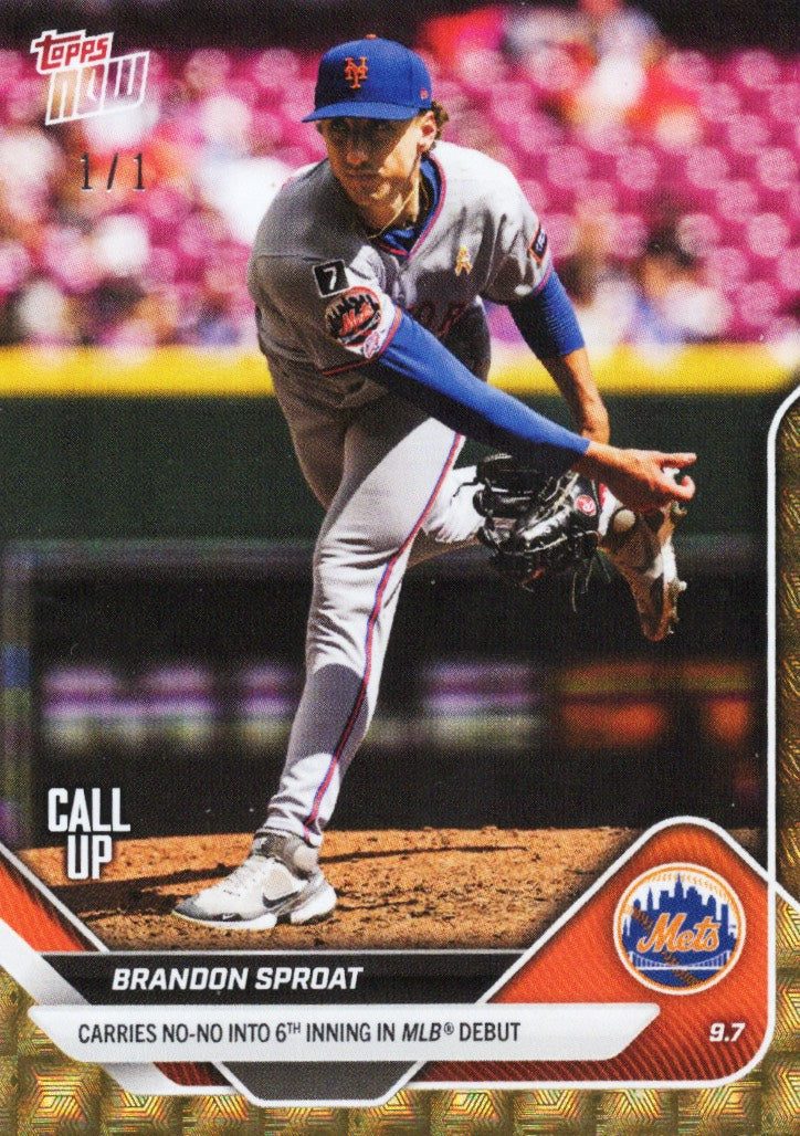 2025 Topps Now Brandon Sproat #672 Superfractor 1/1 New York Mets Rookie RC Baseball Card