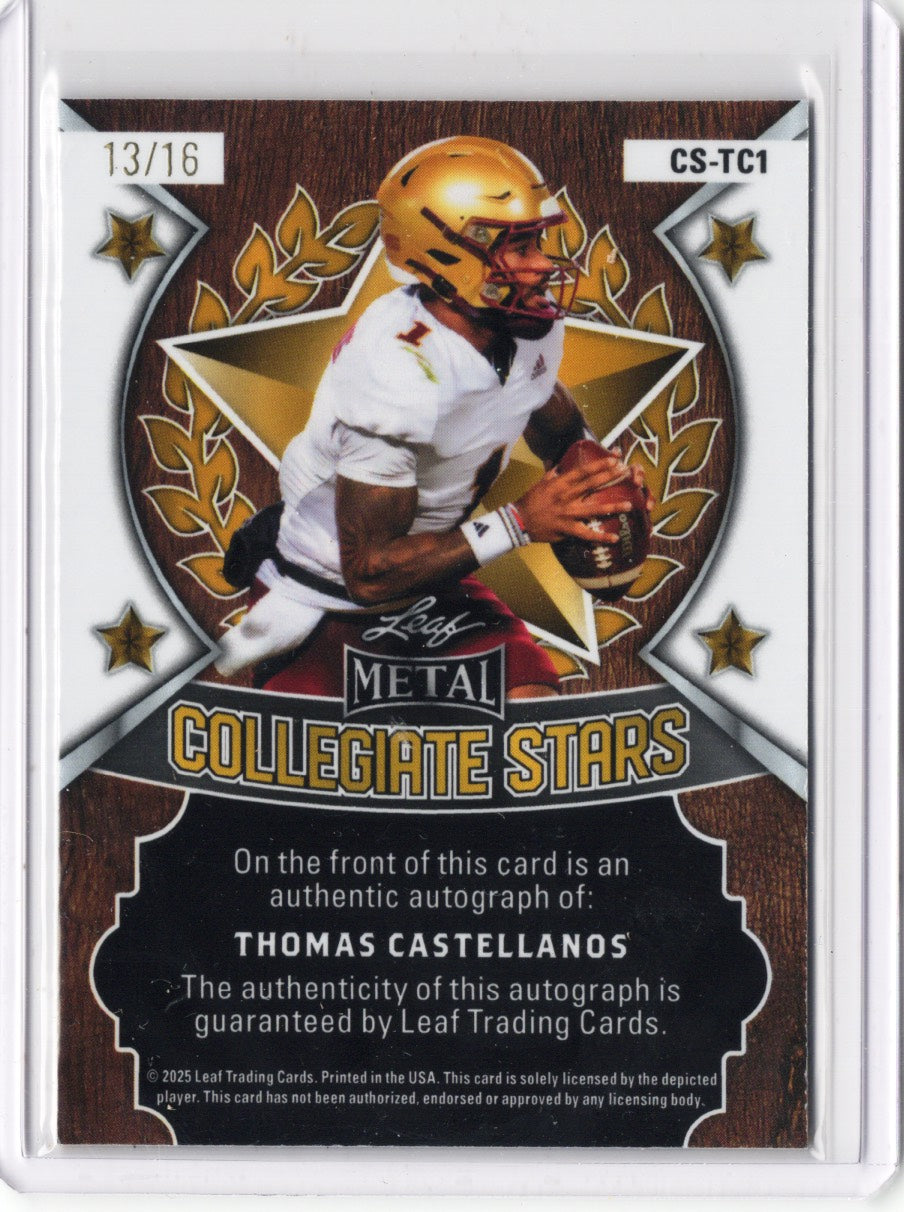 2025 Leaf Metal Thomas Castellanos #CSTC1 Collegiate Stars Auto /16 Florida State Seminoles Rookie RC Football Card
