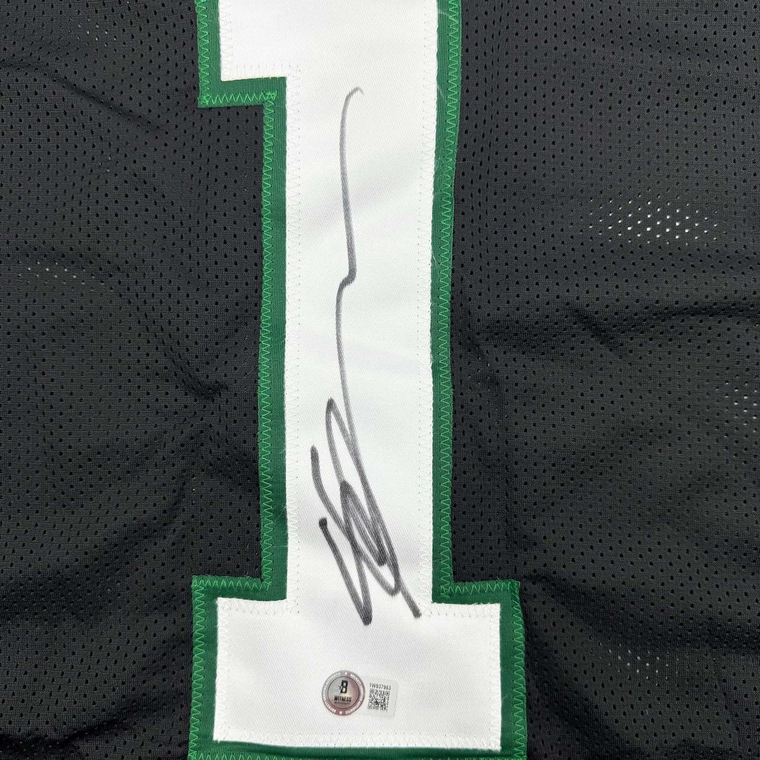 Framed Autographed/Signed Ahmad Sauce Gardner 35x39 New York Black Football Jersey Beckett BAS COA #2