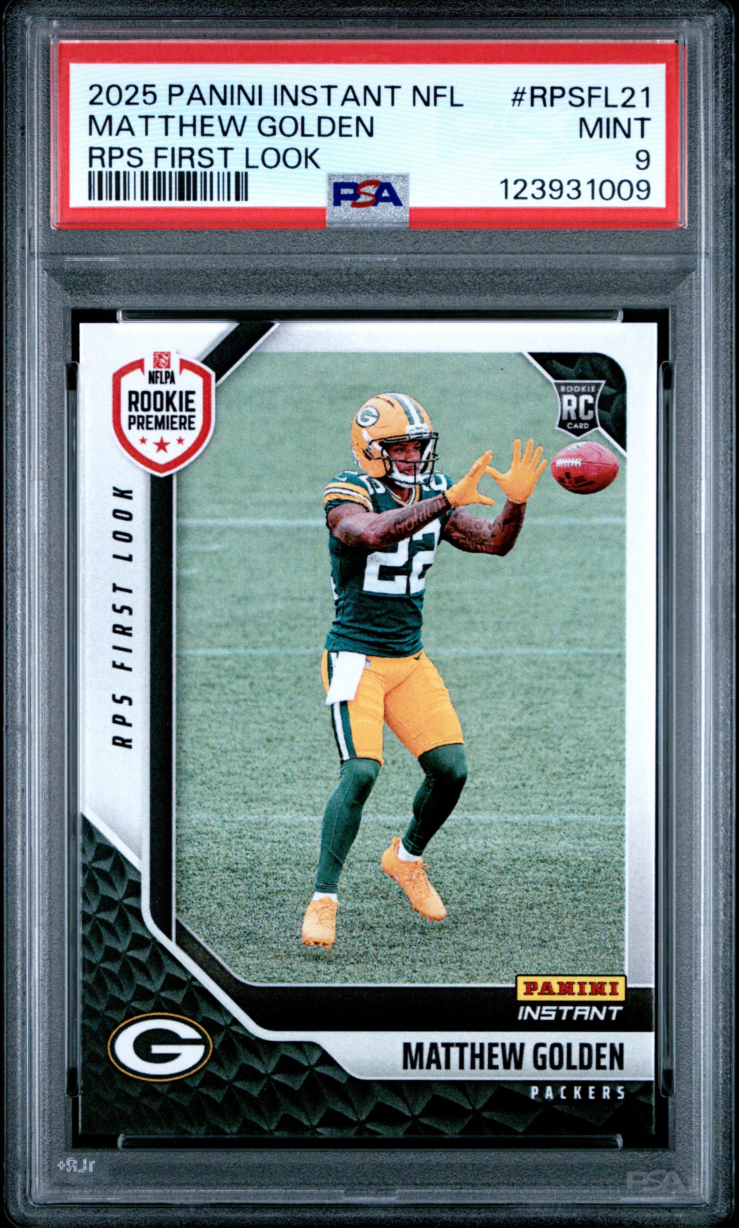 Graded 2025 Panini Instant Matthew Golden #RPSFL21 RPS First Look Rookie RC Football Card PSA 9 Mint