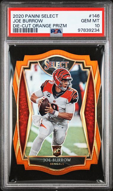 Graded 2020 Panini Select Joe Burrow #146 Die-Cut Orange Prizm Rookie RC Football Card PSA 10 Gem Mint