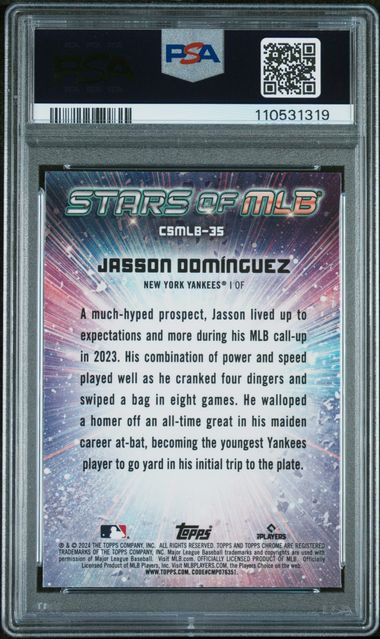 Graded 2024 Topps Jasson Dominguez #CSMLB35 Stars of MLB Chrome Rookie RC Baseball Card PSA 10 Gem Mint