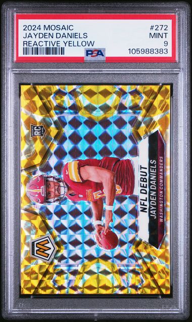 Graded 2024 Panini Mosaic Jayden Daniels #272 Reactive Yellow Rookie RC Football Card PSA 9 Mint