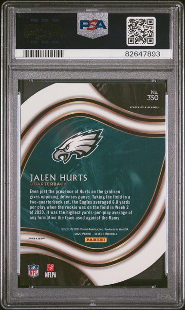Graded 2020 Panini Select Jalen Hurts #350 Die Cut Neon Green Prizm Rookie RC Football Card PSA 10 Gem Mint