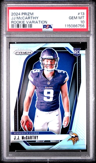 Graded 2024 Panini Prizm Rookie Variation JJ McCarthy #13 Rookie RC Football Card PSA 10 Gem Mint