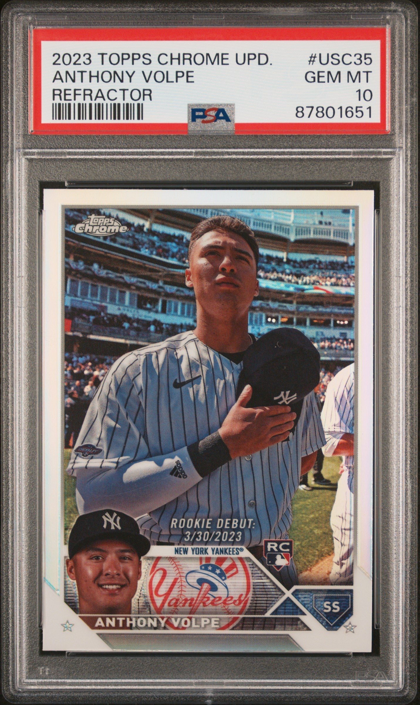 Graded 2023 Topps Chrome Update Anthony Volpe #USC35 Refractor Rookie RC Baseball Card PSA 10 Gem Mint