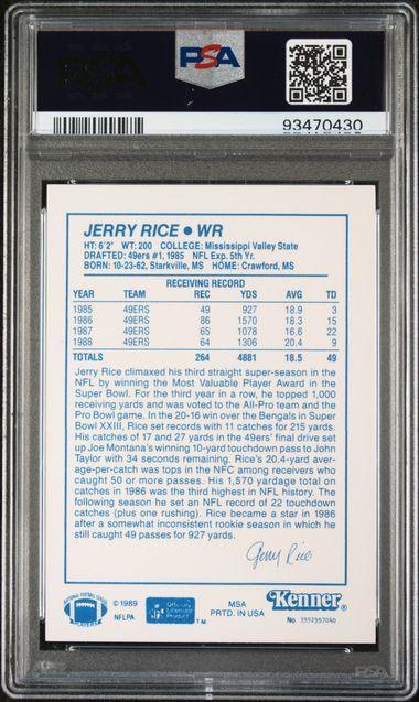 Graded 1989 Kenner Starting Lineup Jerry Rice Football Card PSA 8 NM-MT
