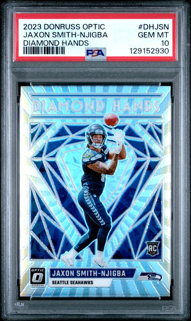 Graded 2023 Donruss Optic Jaxon Smith-Njigba #DHJSN Diamond Hands Rookie RC Football Card PSA 10 Gem Mint