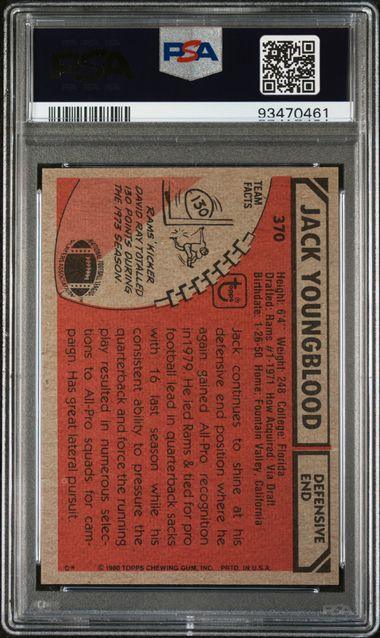 Graded 1980 Topps Jack Youngblood #370 Football Card PSA 5 Excellent