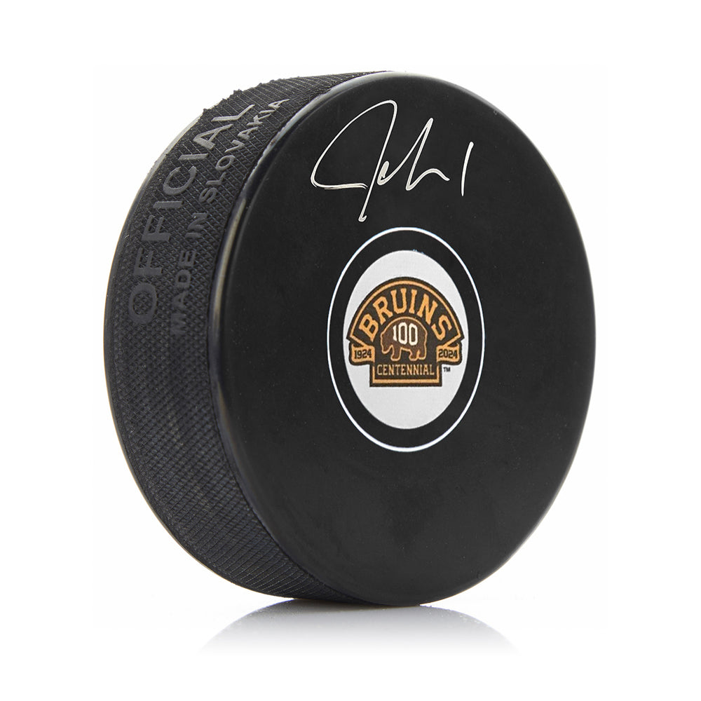 Jeremy Swayman Boston Bruins Autographed 100th Anniversary Hockey Puck