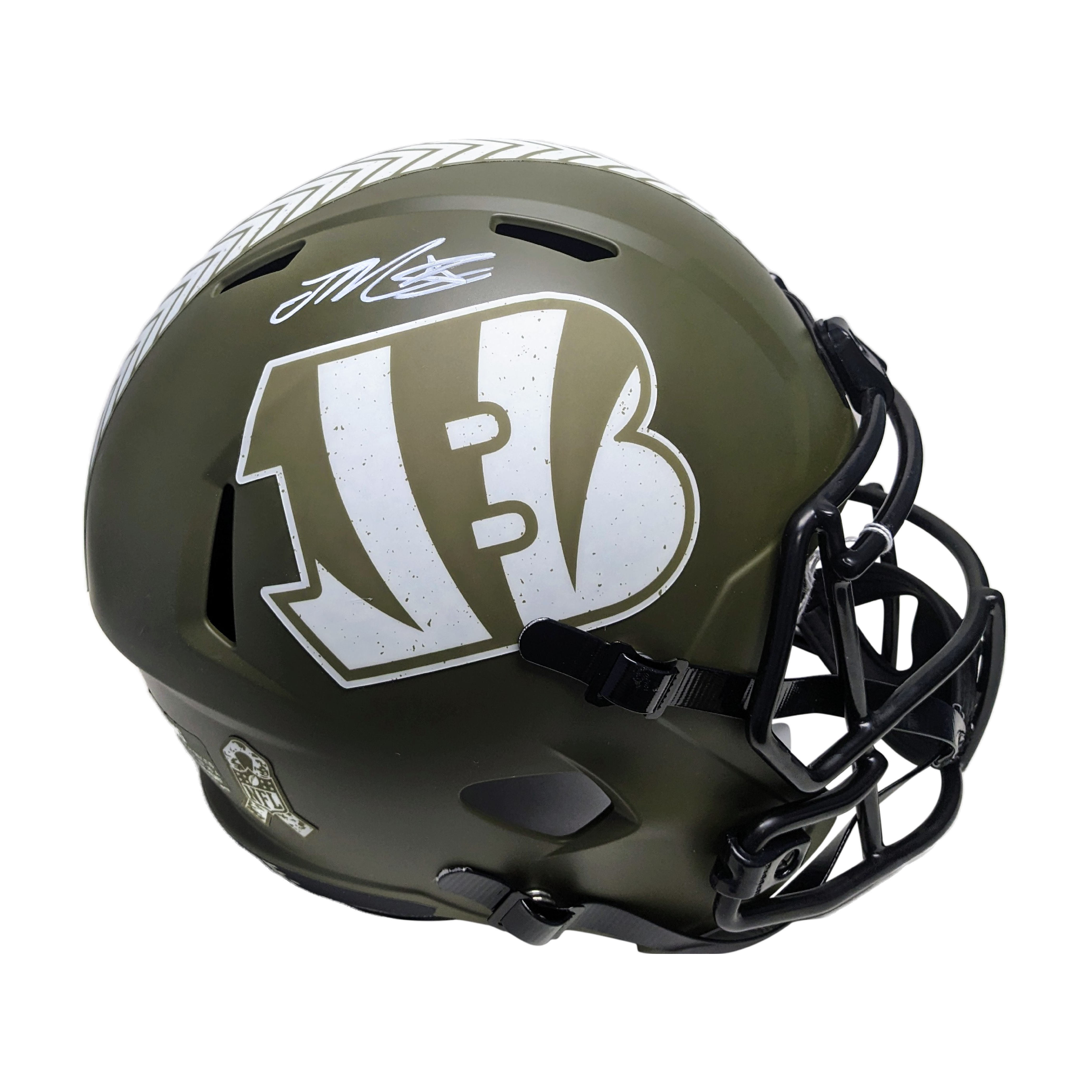 Joe Mixon Autographed Cincinnati Bengals Salute to Service Full Size Football Helmet - BAS Beckett Authentication