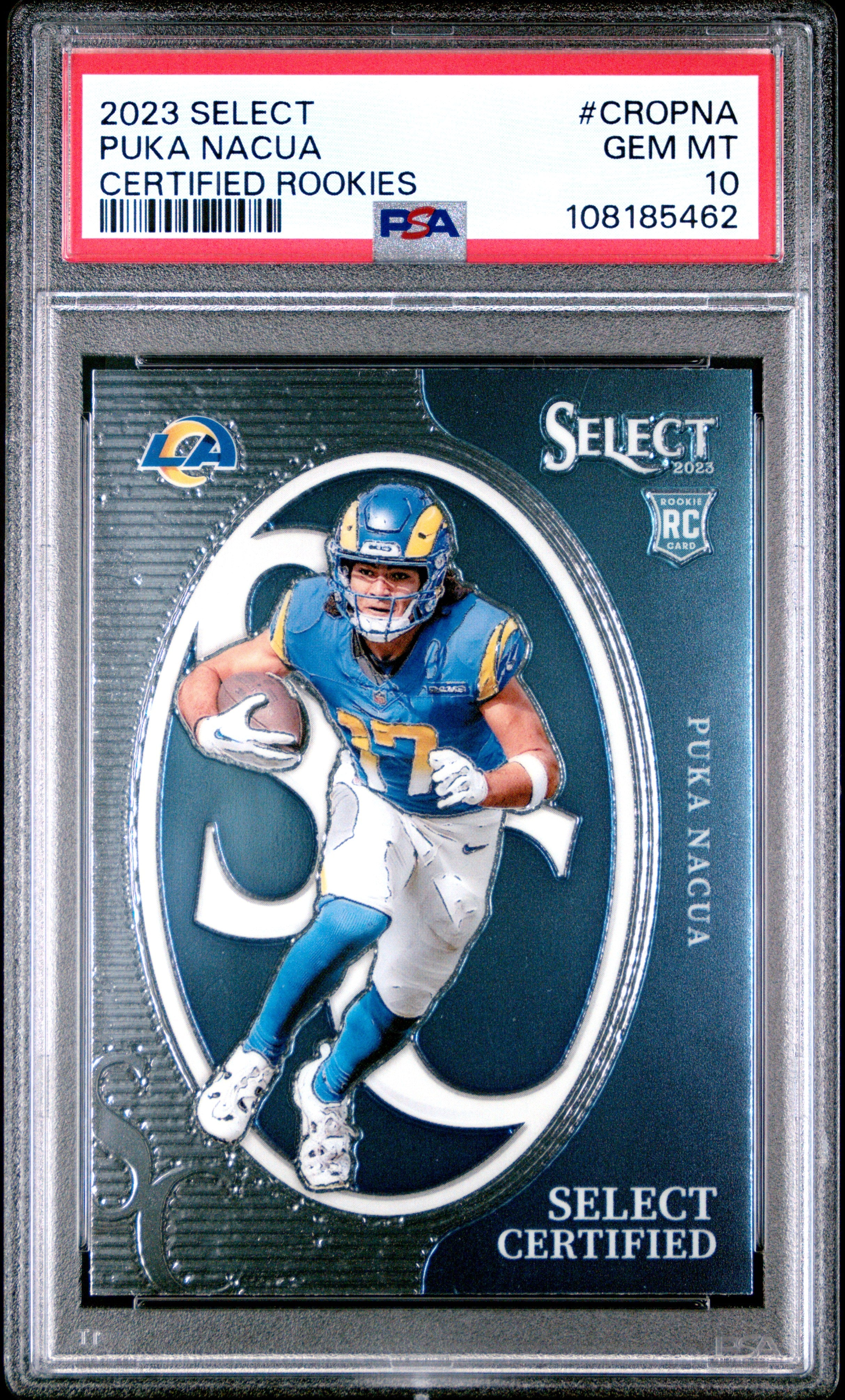 Graded 2023 Panini Select Puka Nacua #CROPNA Certified Rookies Rookie RC Football Card PSA 10 Gem Mint