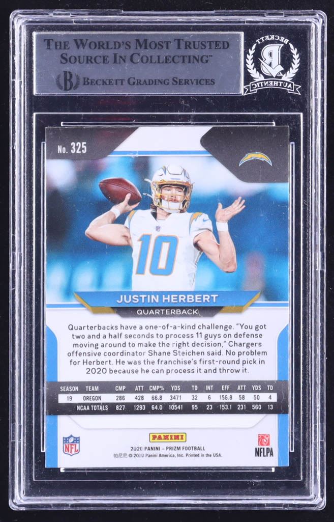 Justin Herbert Autographed 2020 Panini Prizm Rated Rookie Card with BGS Authentication