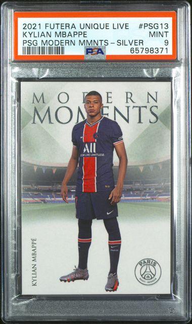 Graded 2021 Futera Unique Live PSG Modern Moments Kylian Mbappe #PSG13 Silver Soccer Card /10 PSA 9 Mint