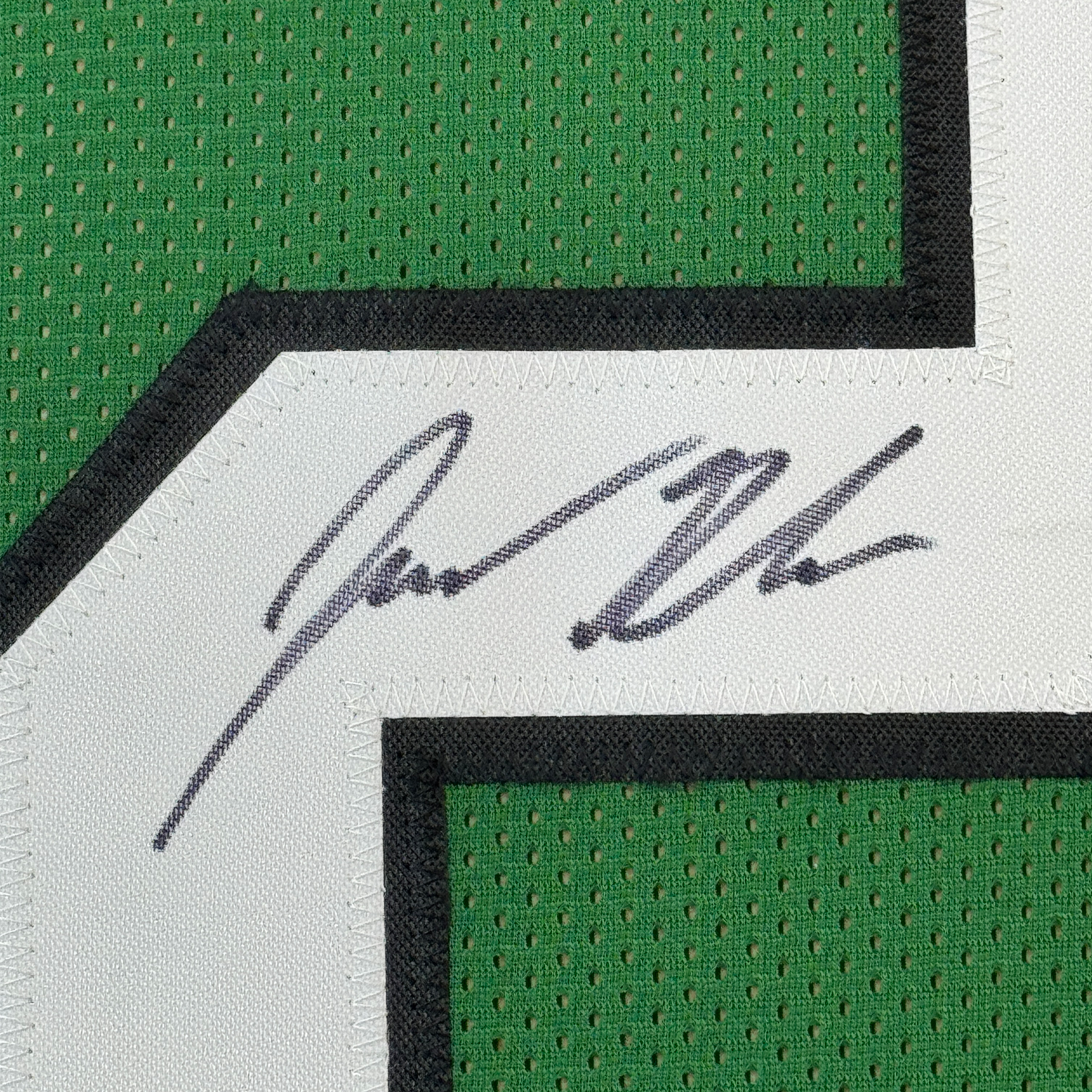 Framed Autographed/Signed Jason Kelce 35x39 Philadelphia Kelly Green Football Jersey PSA/DNA COA