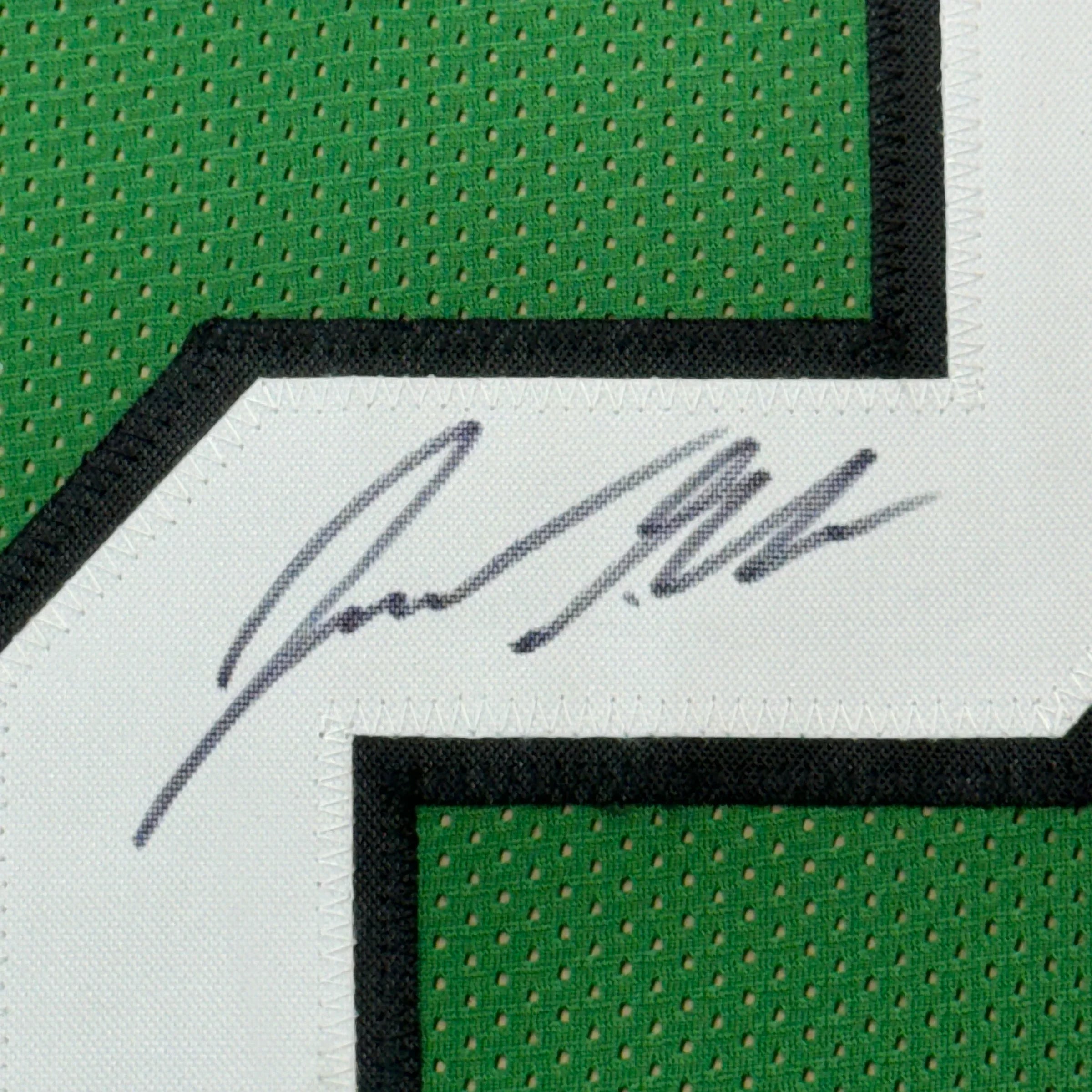 Framed Autographed/Signed Jason Kelce 35x39 Philadelphia Kelly Green Football Jersey PSA/DNA COA
