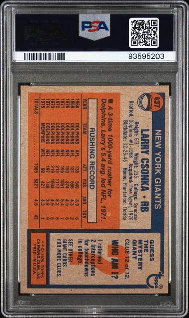 Graded 1976 Topps Larry Csonka #437 Football Card PSA 6 EX-MT