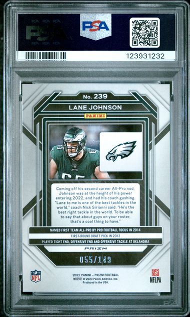 Graded 2022 Panini Prizm Lane Johnson #239 /149 Red Wave Philadelphia Eagles Football Card PSA 10 Gem Mint