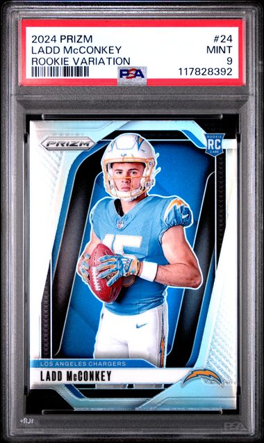 Graded 2024 Panini Prizm Ladd McConkey #24 Rookie Variation RC Football Card PSA 9 Mint