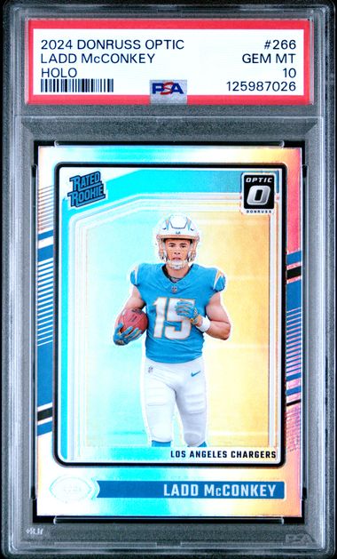 Graded 2024 Panini Donruss Optic Ladd McConkey #266 Holo Rookie RC Football Card PSA 10 Gem Mint