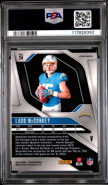 Graded 2024 Panini Prizm Ladd McConkey #24 Rookie Variation RC Football Card PSA 9 Mint