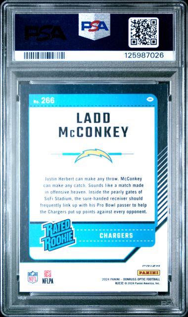 Graded 2024 Panini Donruss Optic Ladd McConkey #266 Holo Rookie RC Football Card PSA 10 Gem Mint
