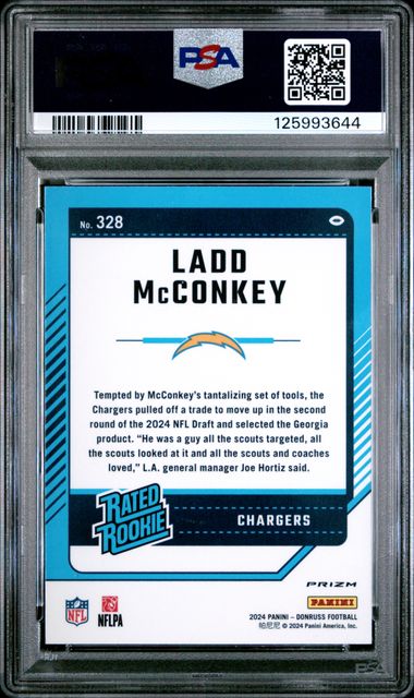 Graded 2024 Panini Donruss Ladd McConkey #328 Optic Preview Red & Green Rookie RC Football Card PSA 10 Gem Mint