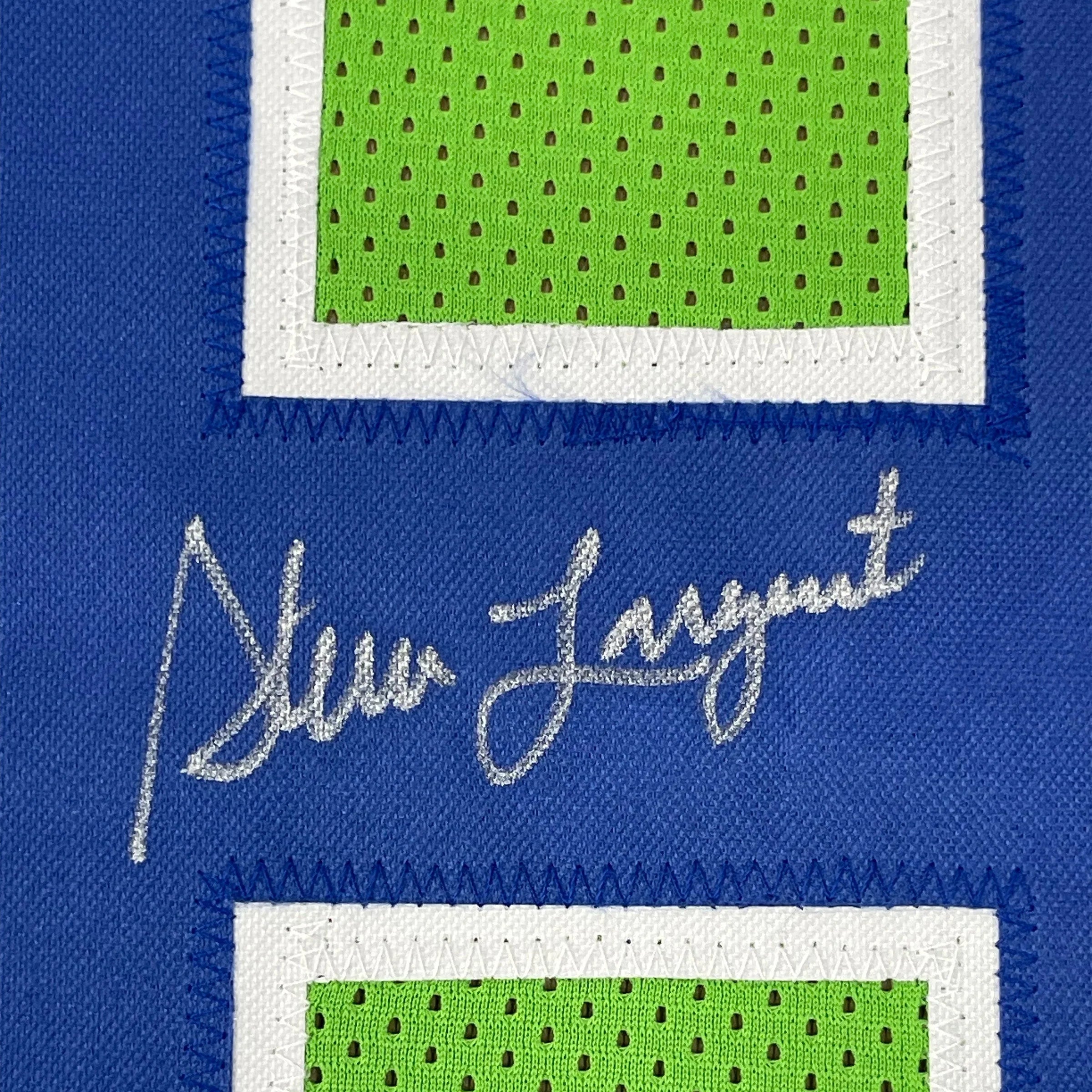 Framed Autographed/Signed Steve Largent 35x39 Seattle Green Football Jersey PSA/DNA COA